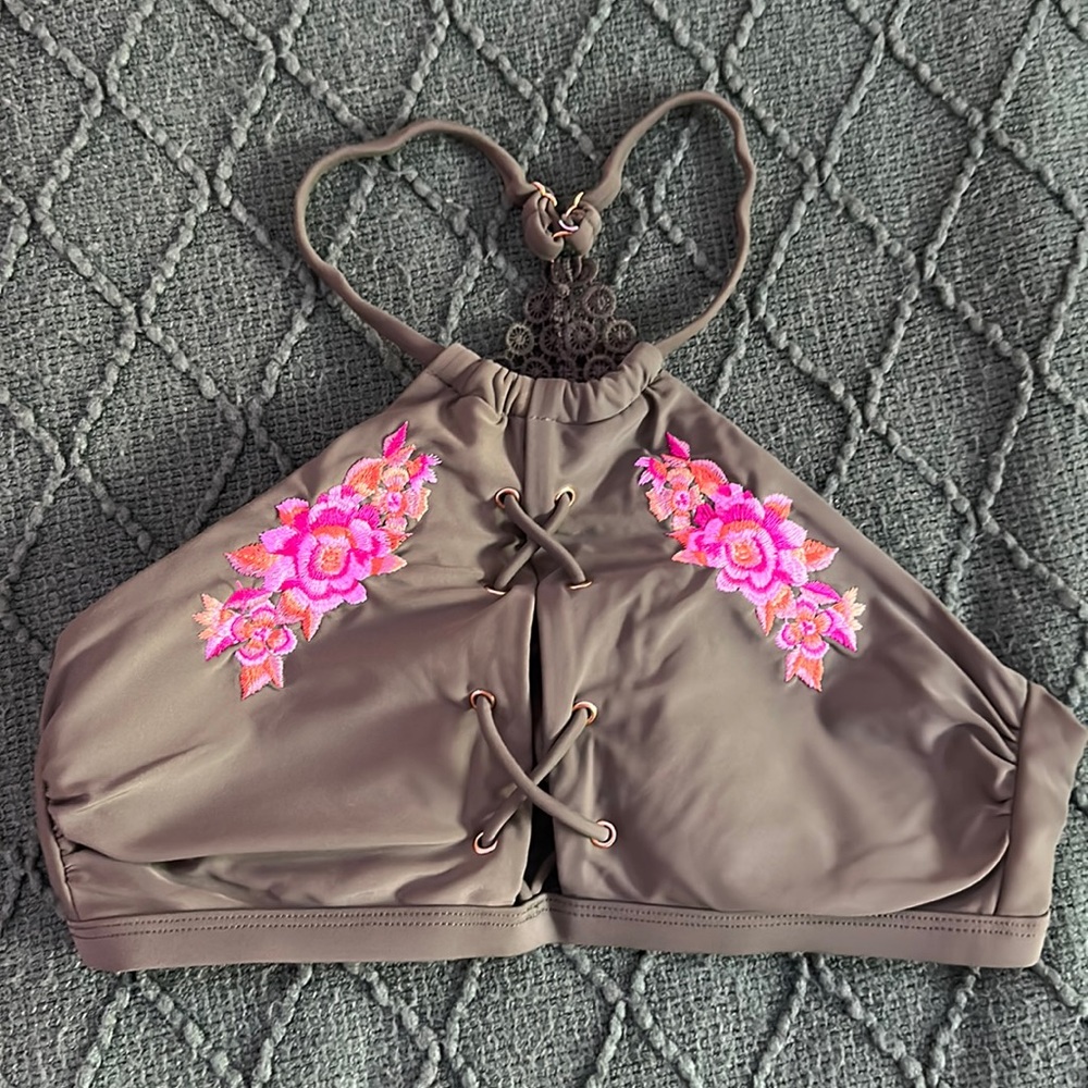Floral green bikini top